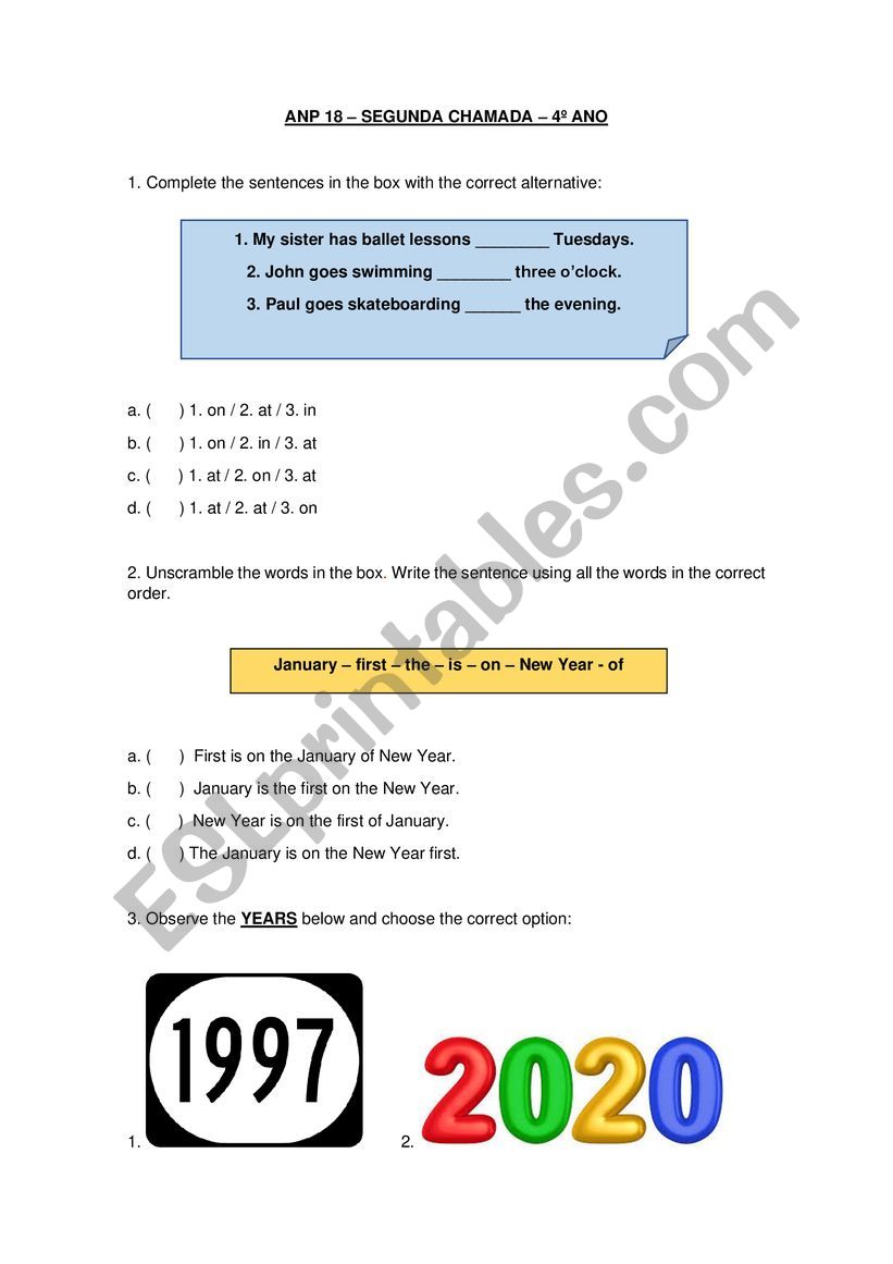 Multiple Choice Test worksheet