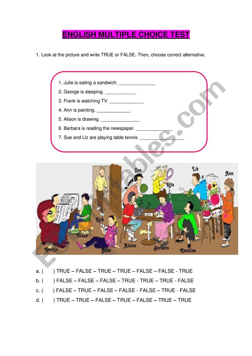 Multiple Choice Test worksheet