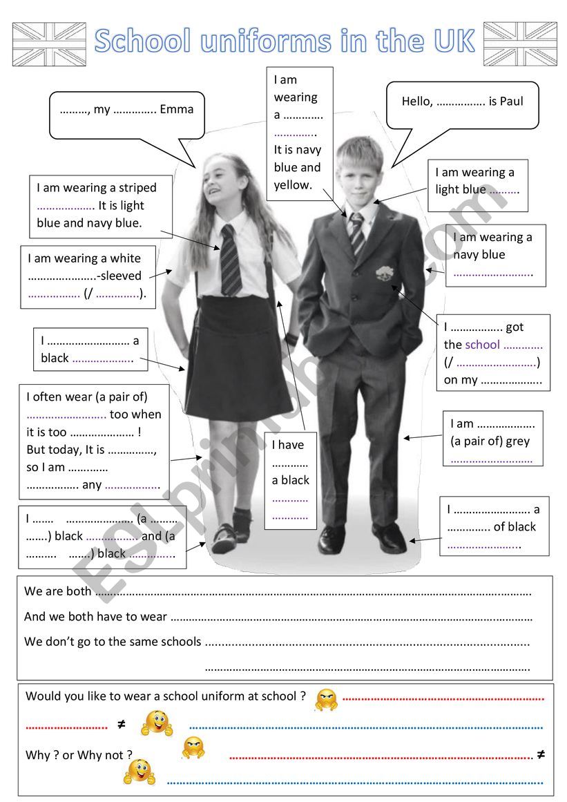 British school uniform worksheet