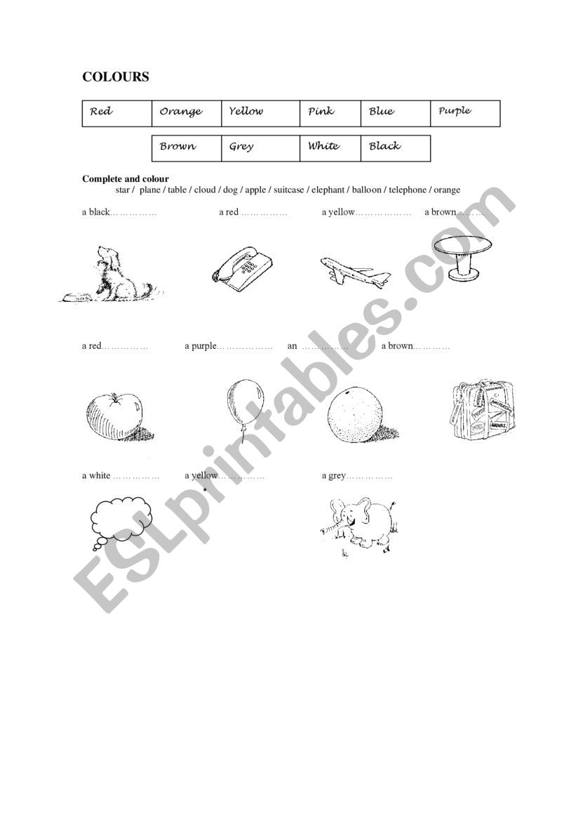 COLOURS worksheet