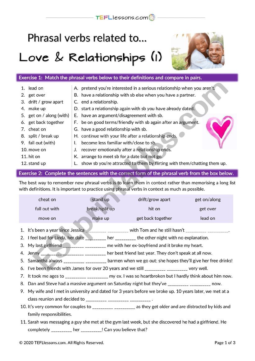 Love Phrasal Verbs Worksheet