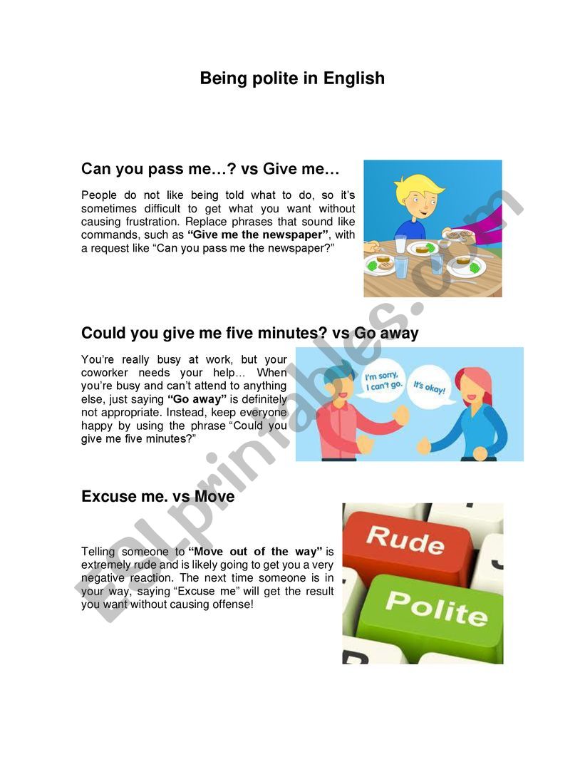 Being polite esl worksheet by marykarrrmen
