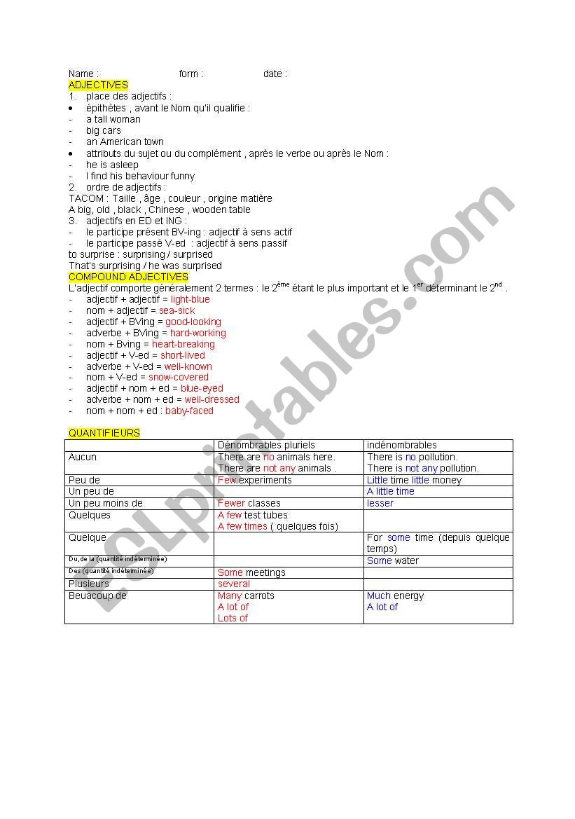 recap adjectives & quantifyers