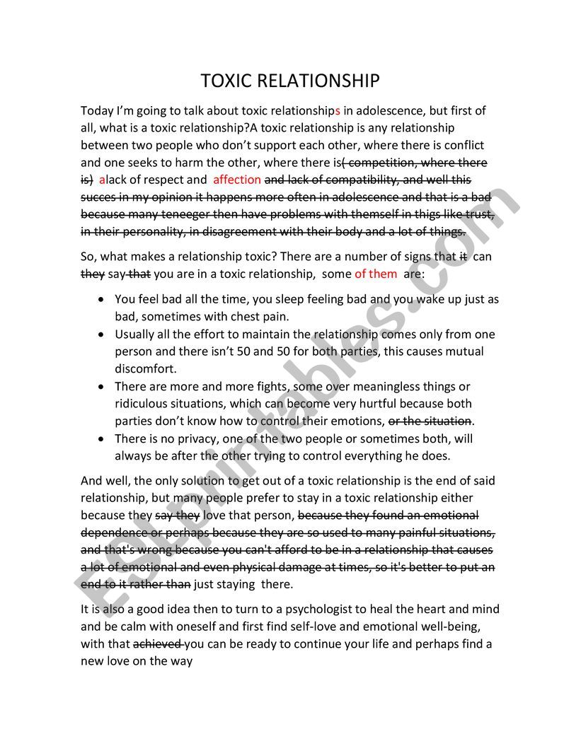 Toxic relationship worksheet