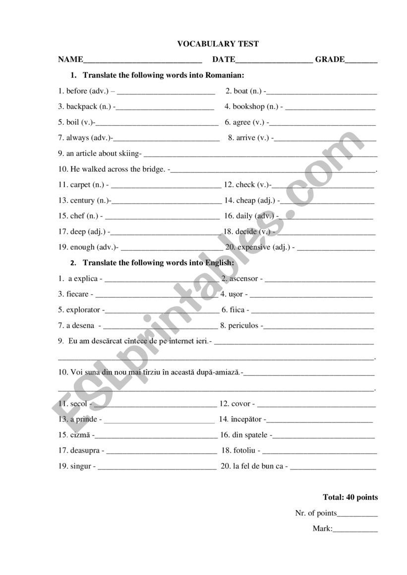 VOCABULARY + FIRST CONDITIONAL TEST