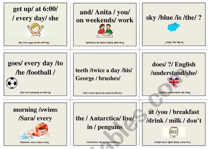 present simple SPEAKING CARDS worksheet
