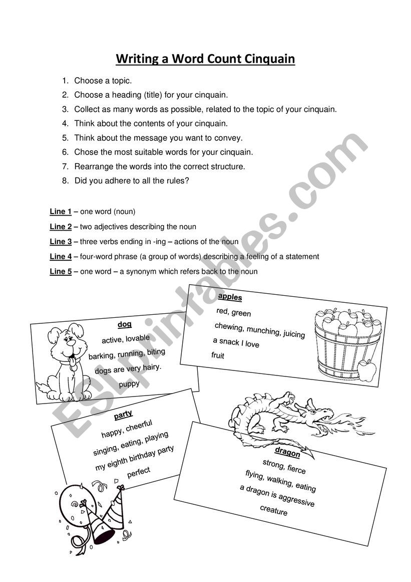 Word Count Cinquain worksheet