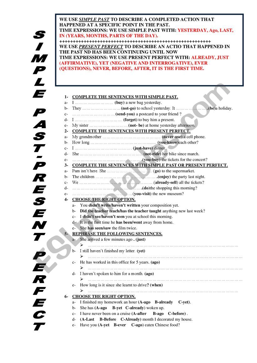 simple past present perfect worksheet