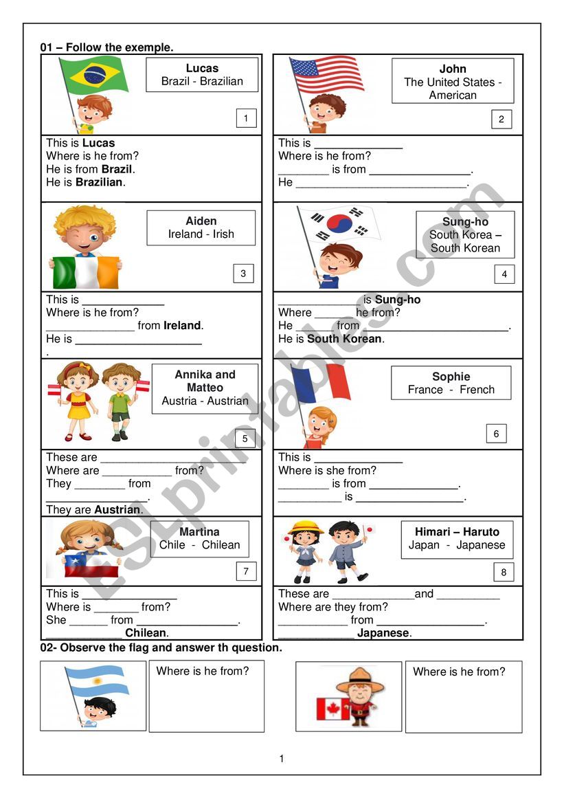 Nationalities worksheet