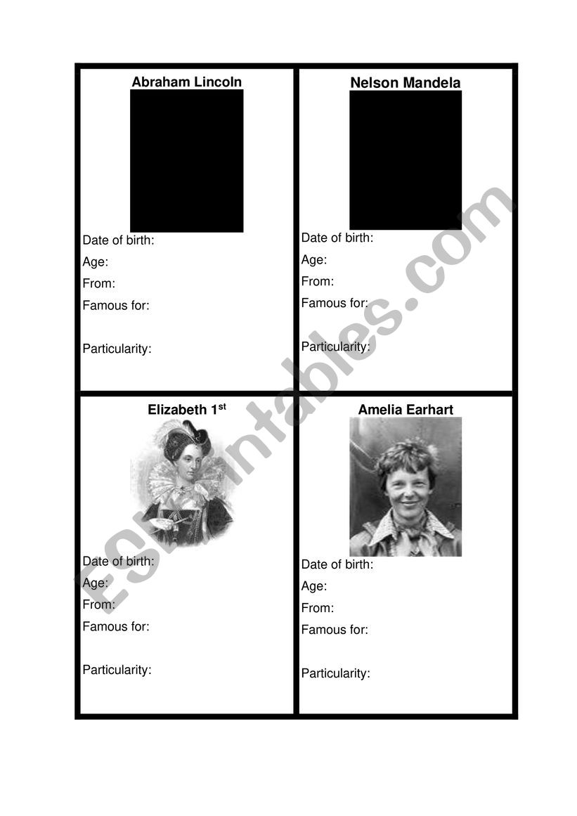 Historical people cards worksheet