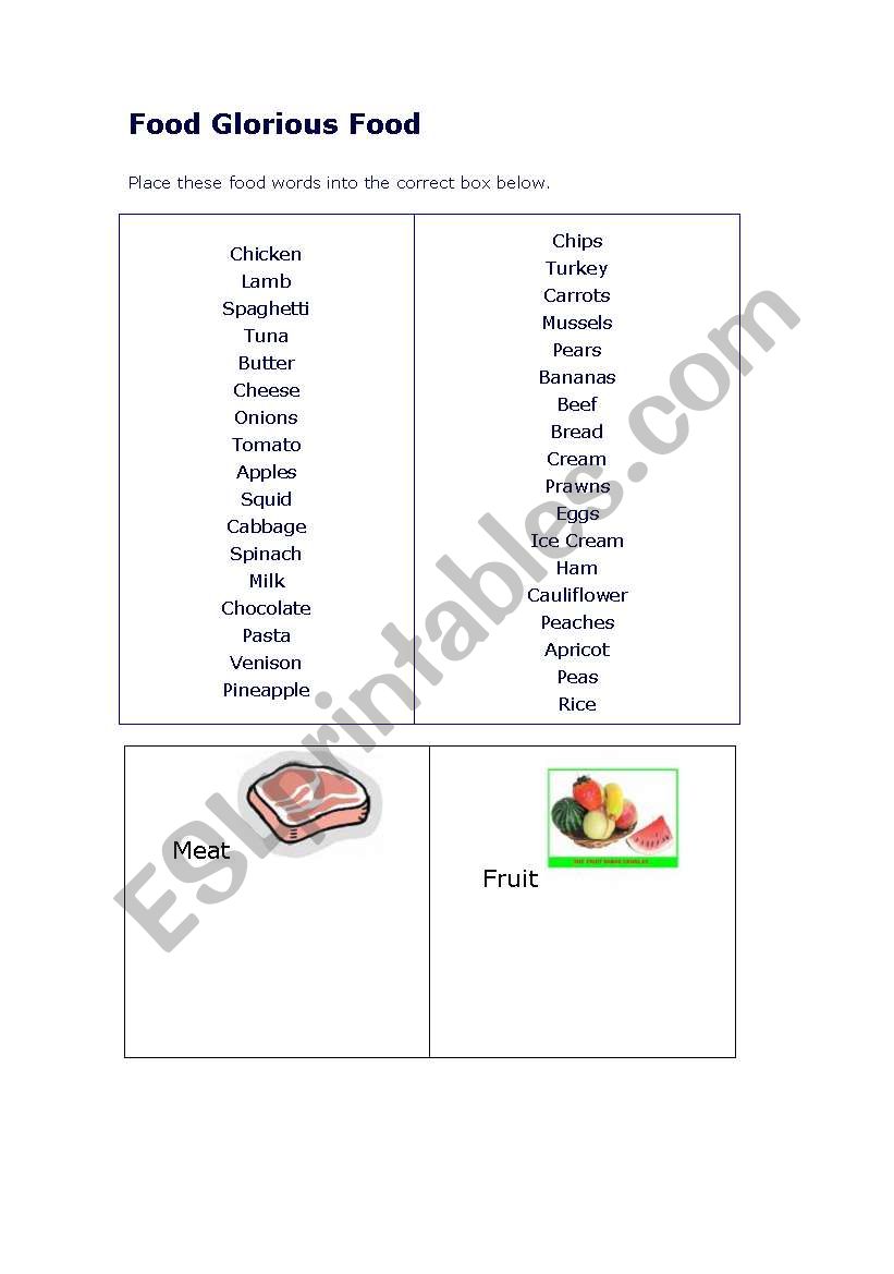 FOOD GLORIUOUS FOOD worksheet