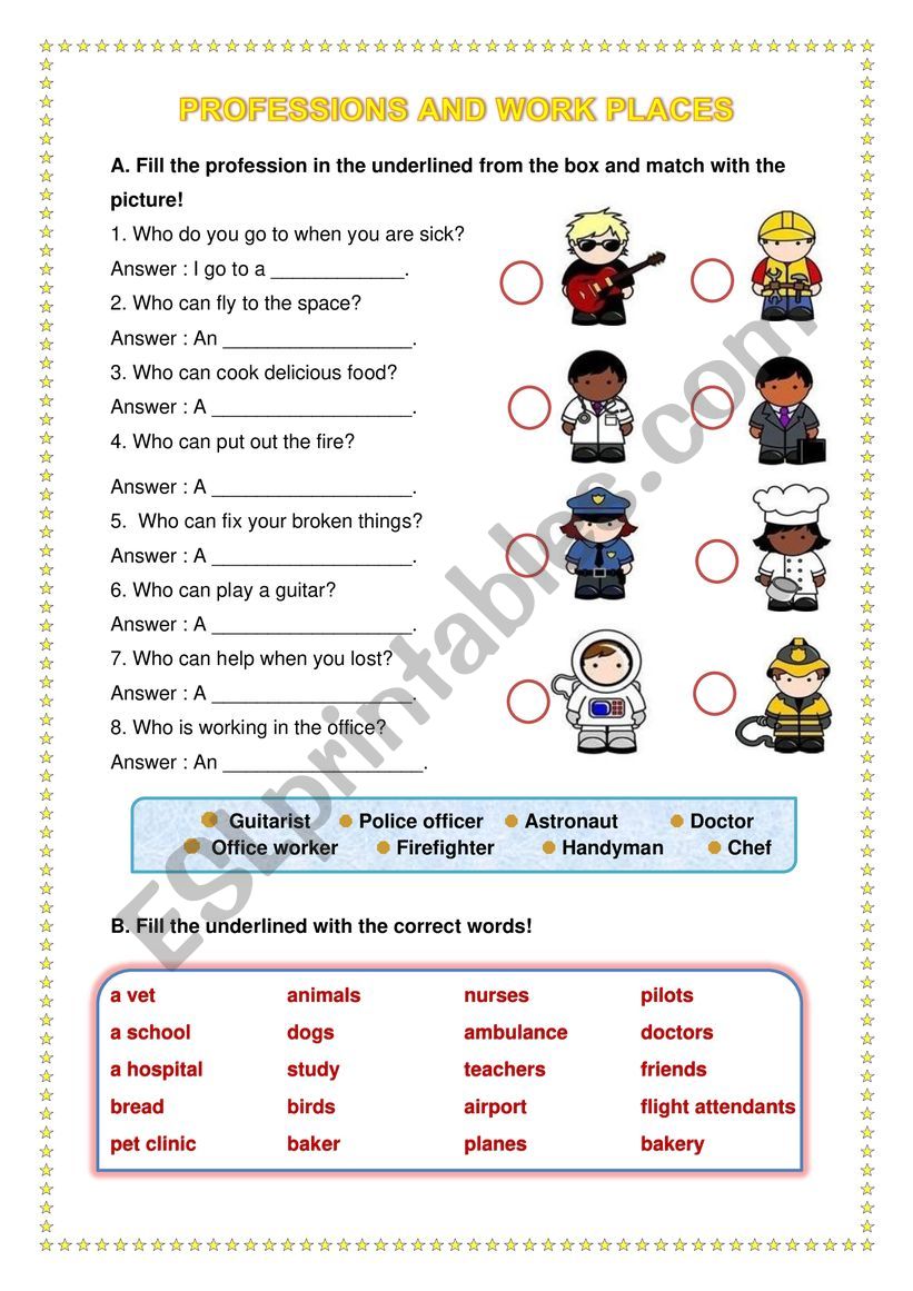 Jobs and Work Places worksheet