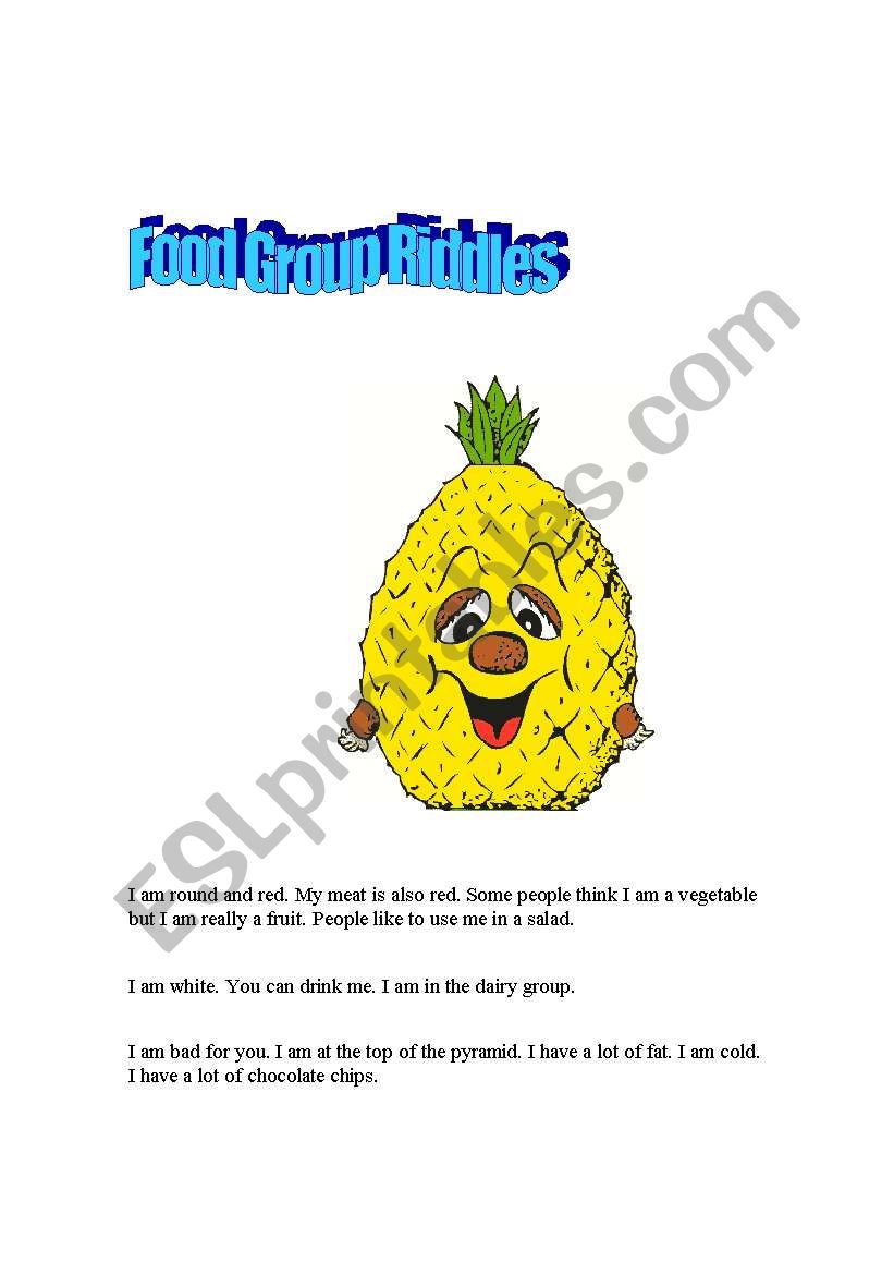 FOOD GROUP RIDDLES worksheet