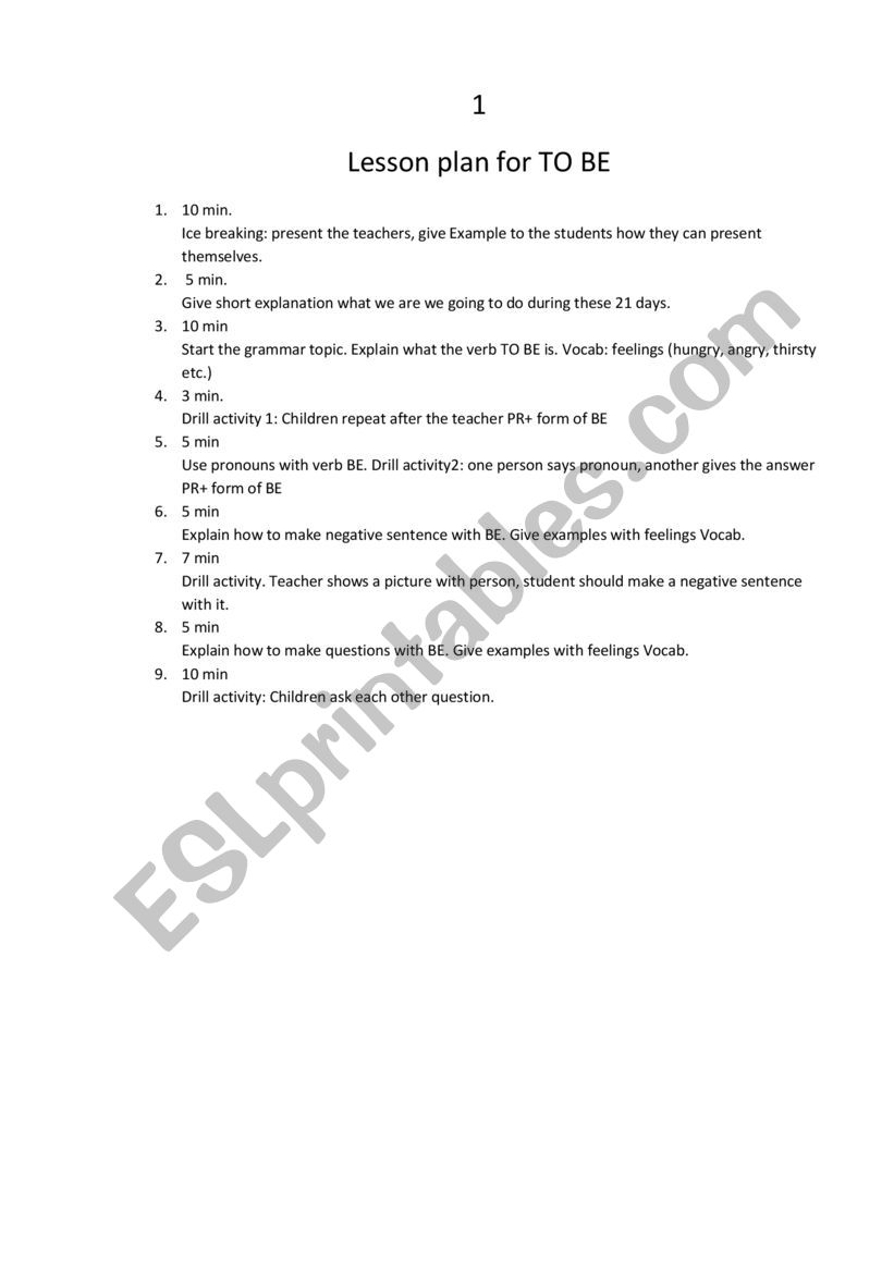 Verb to be group lesson plan worksheet