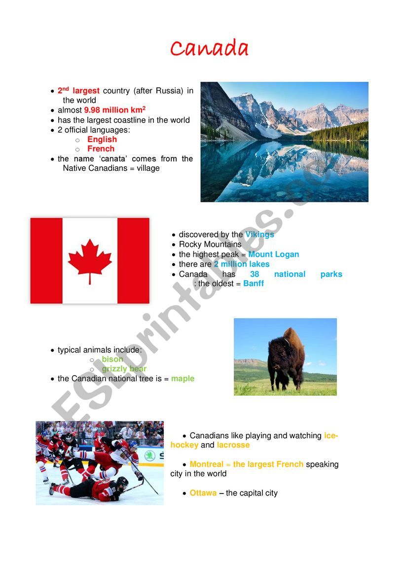 Canada worksheet