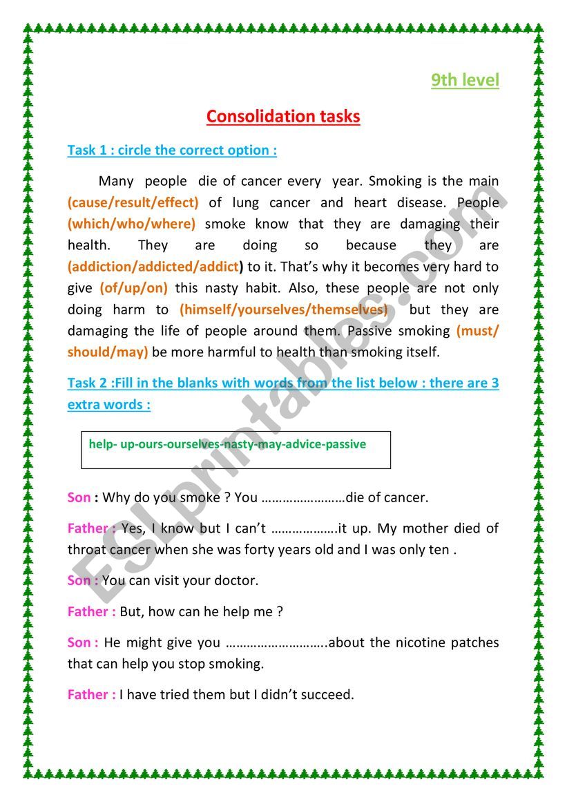 Consolidation tasks worksheet