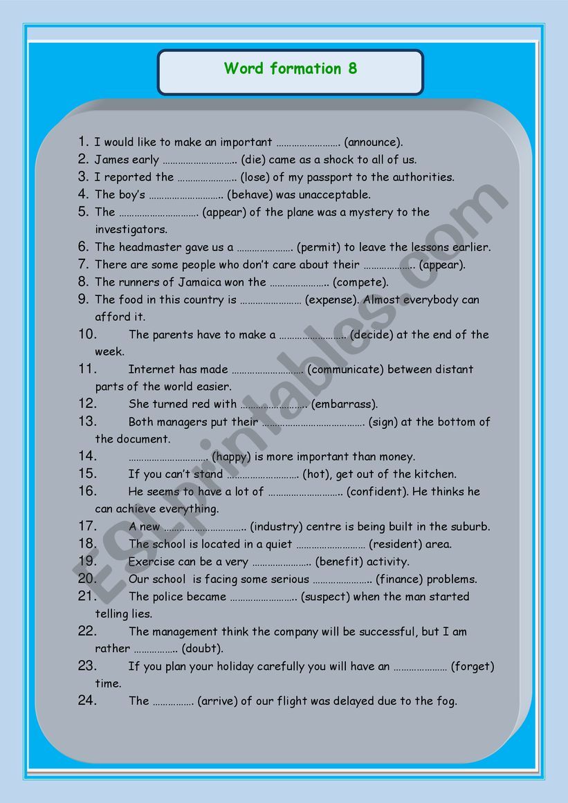 Word formation 8 worksheet