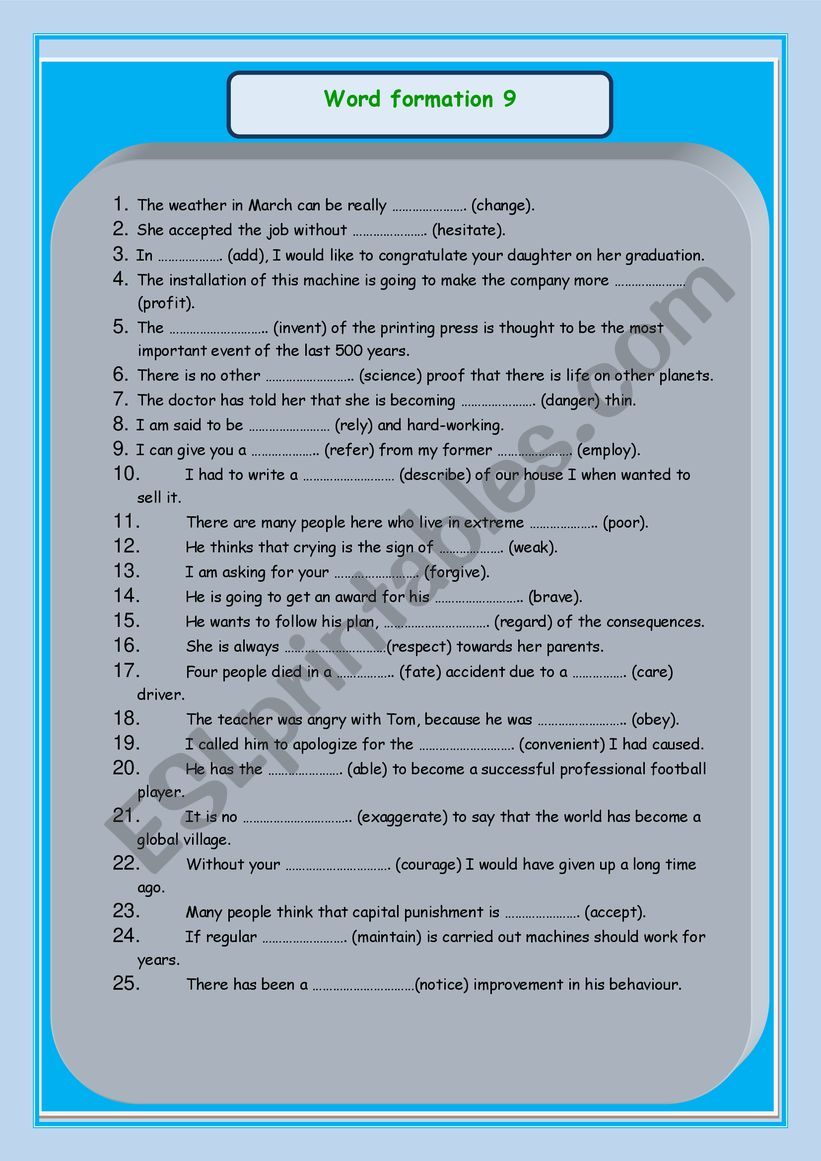 Word formation 9 worksheet