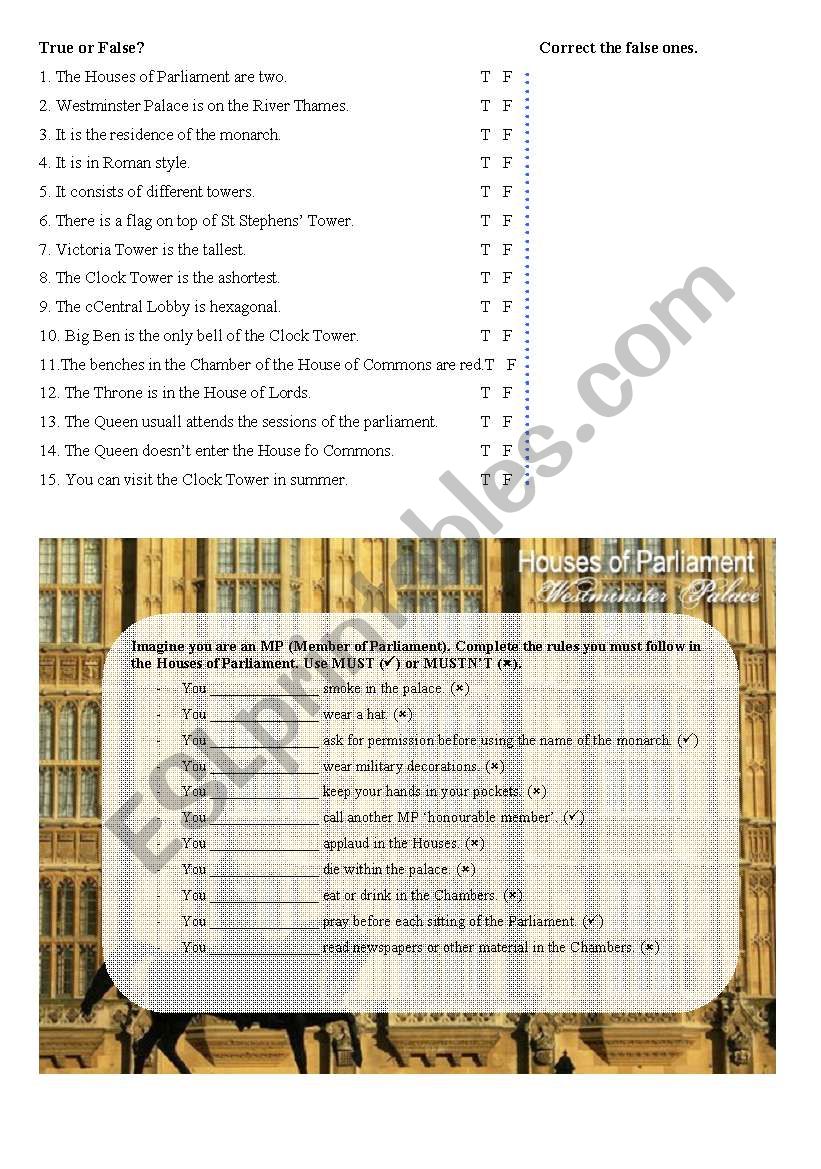 Westminster Palace-Part 2 worksheet