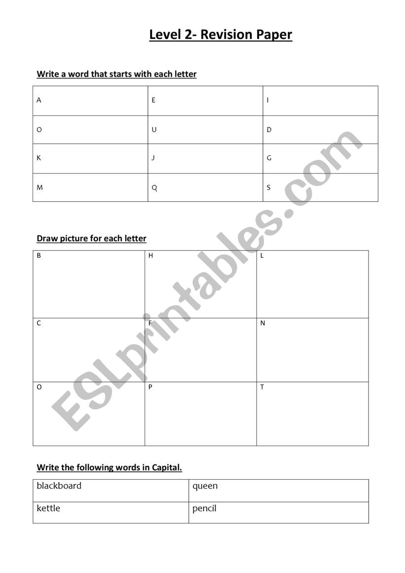 Grade 2 Revision paper worksheet