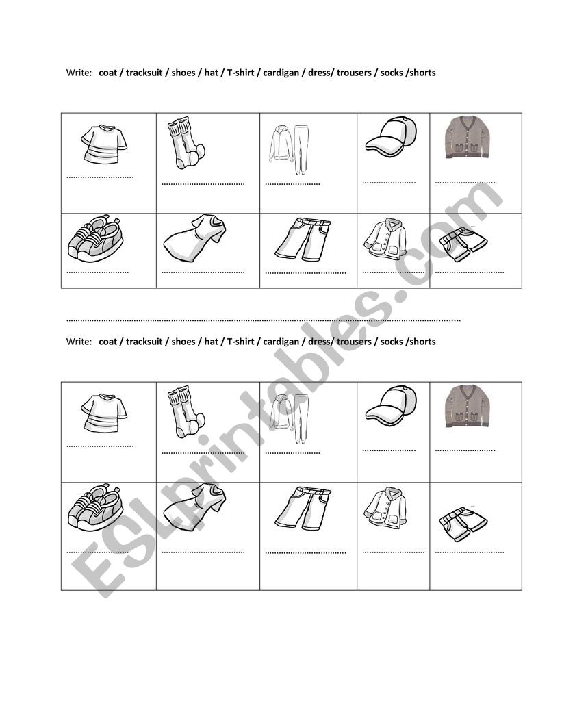 clothes worksheet