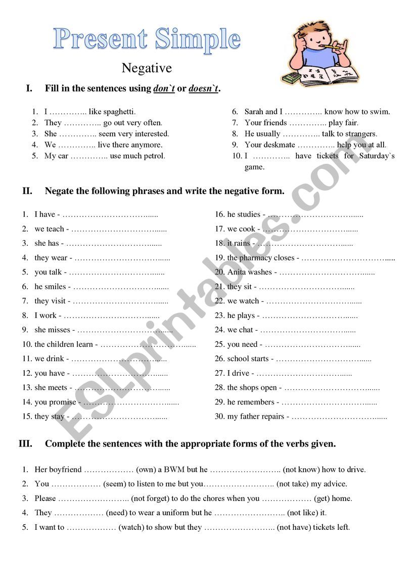 Present Simple - Negative - ESL worksheet by Picurka