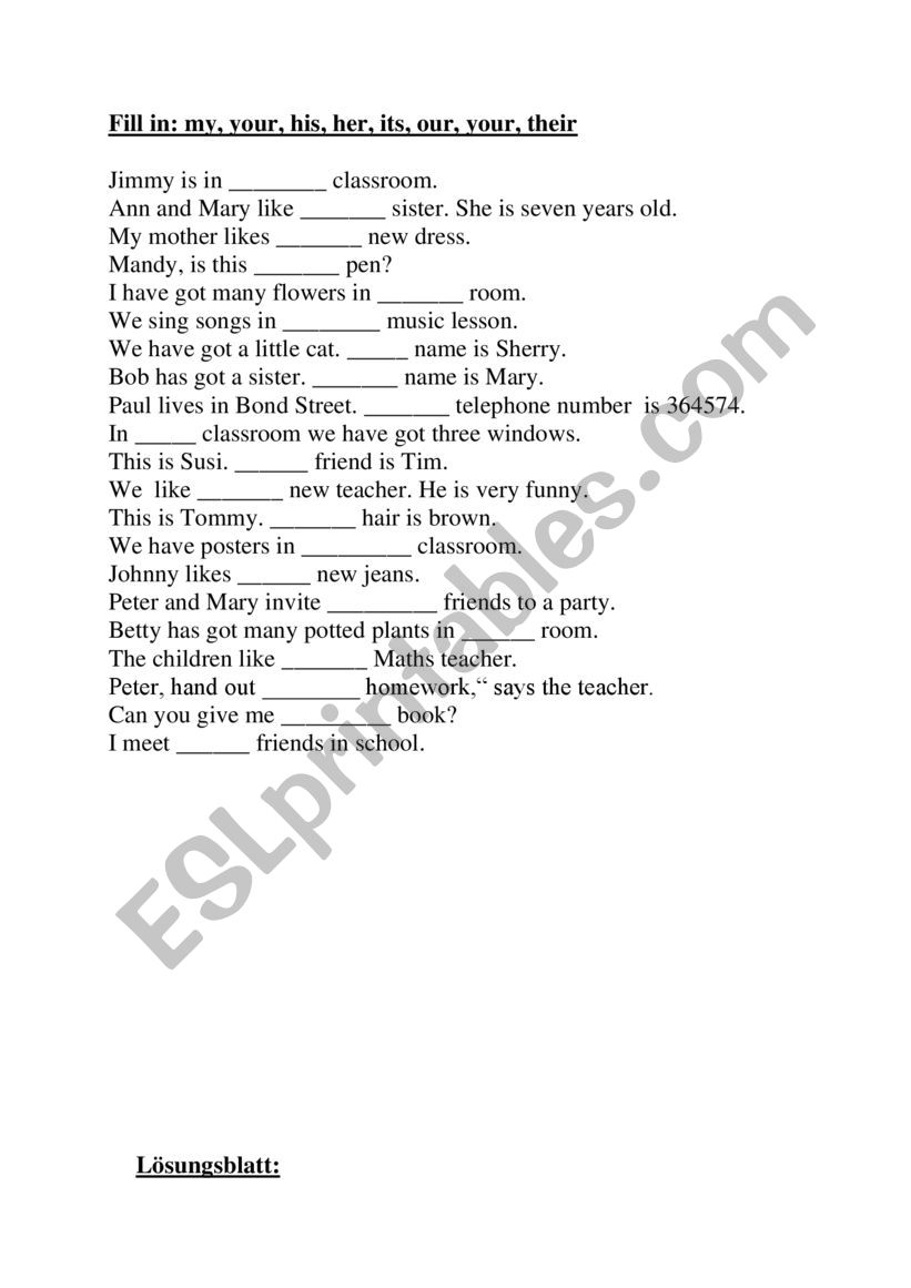 Possessives worksheet
