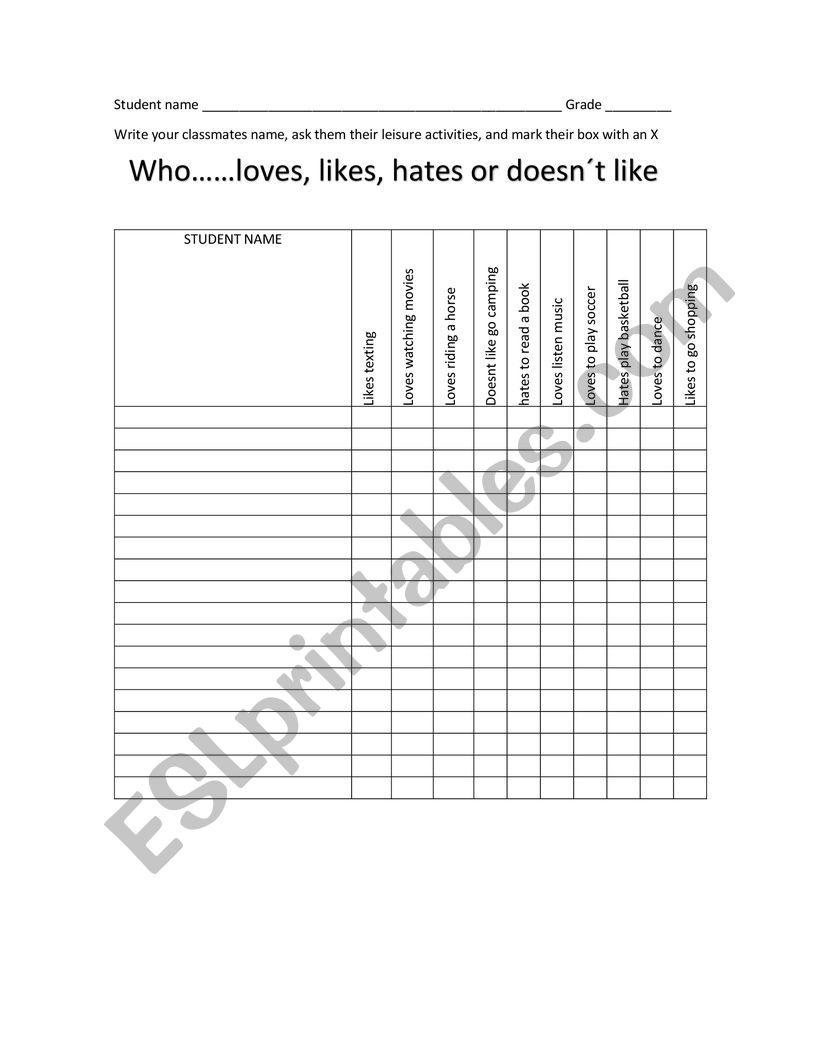 leisure activities  worksheet