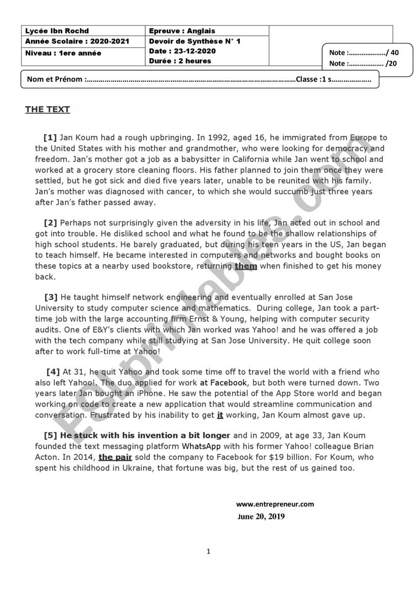 Full-Term-Test N1 1st Form worksheet