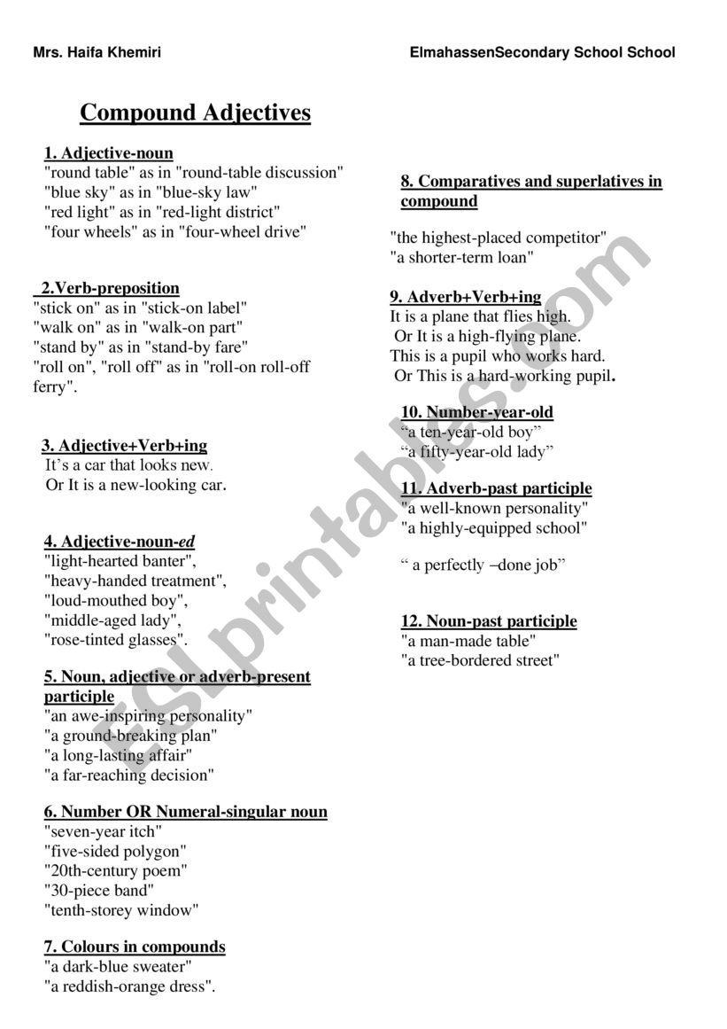 compound adjectives worksheet