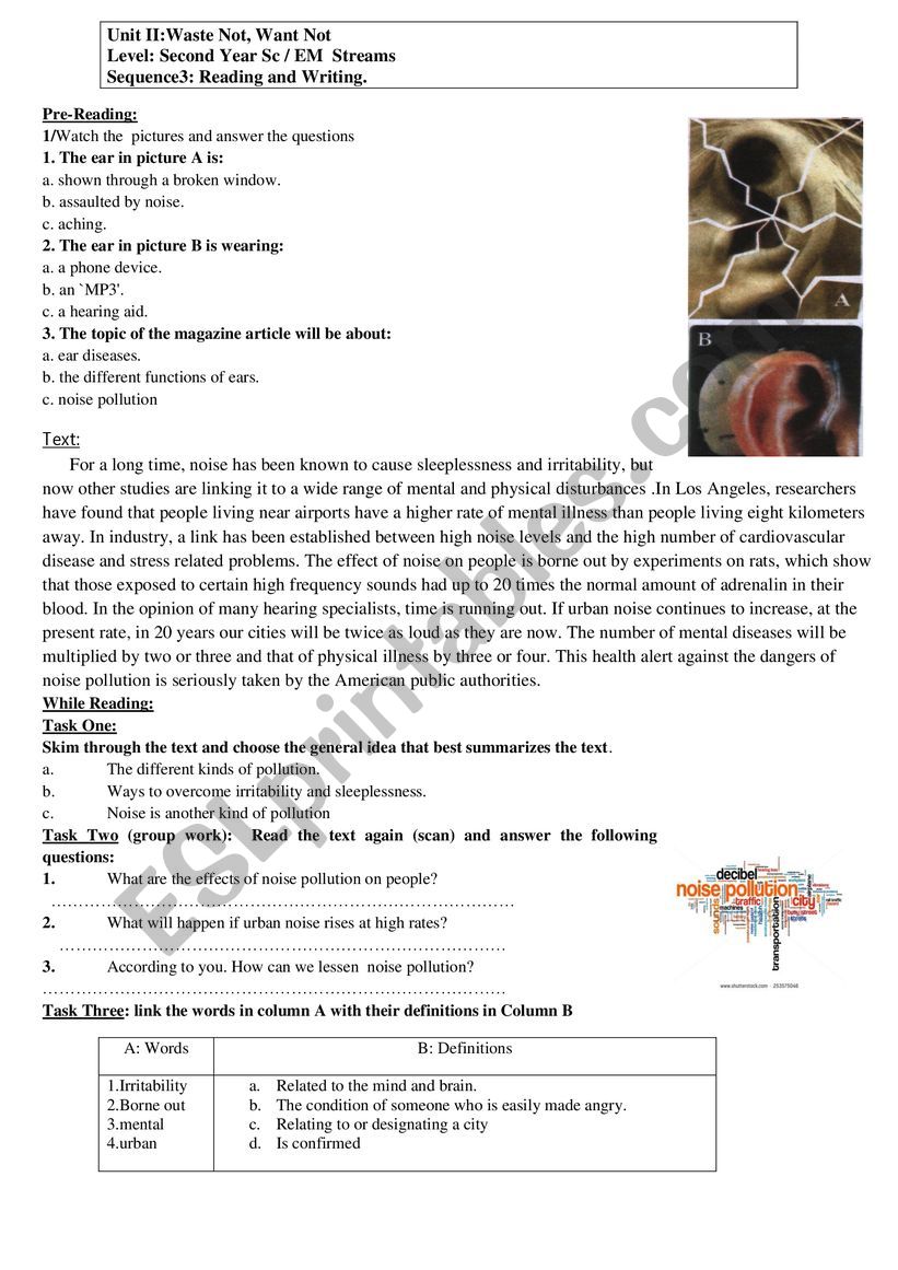 Noise Pollution worksheet