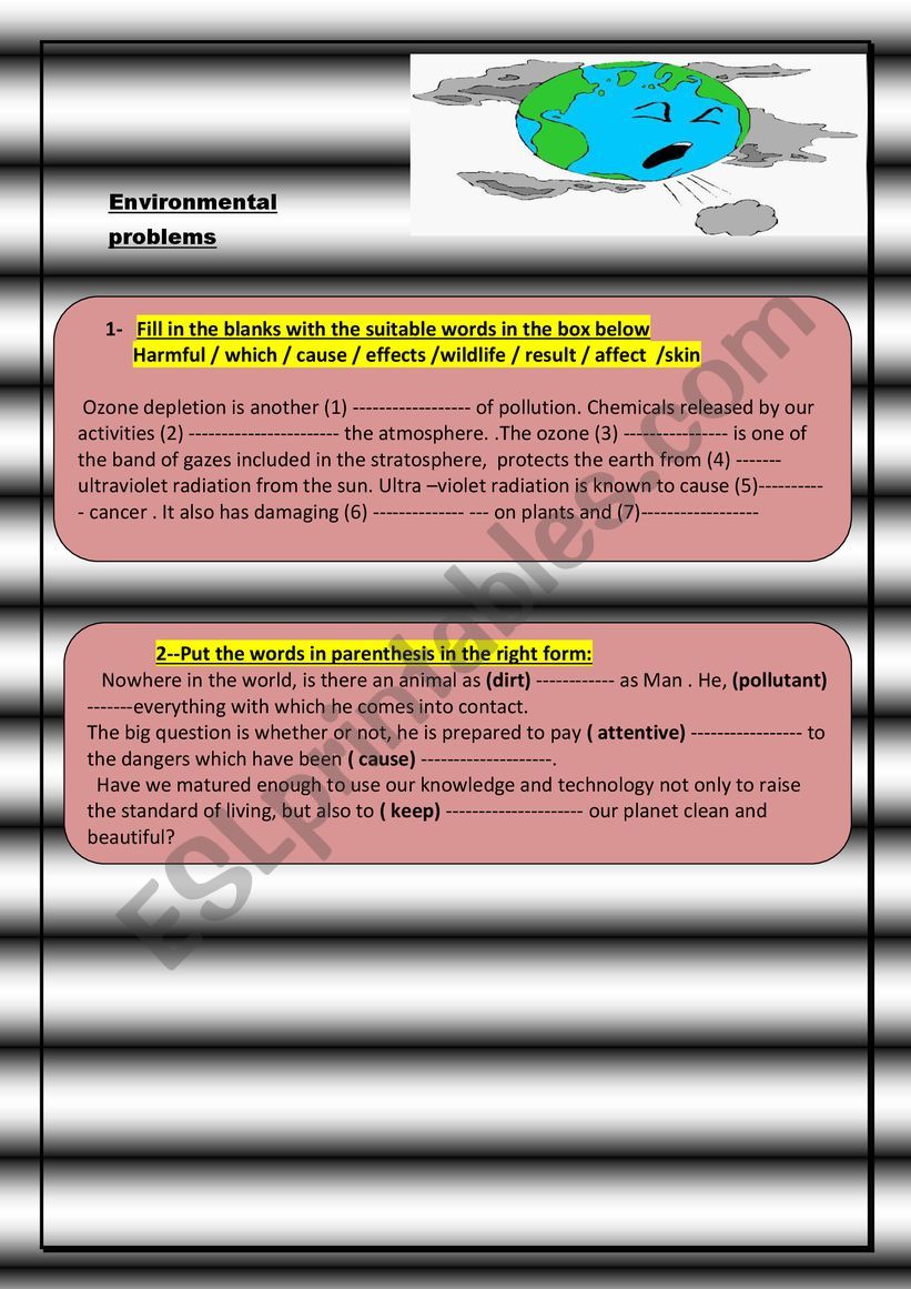 environmental  problems  worksheet