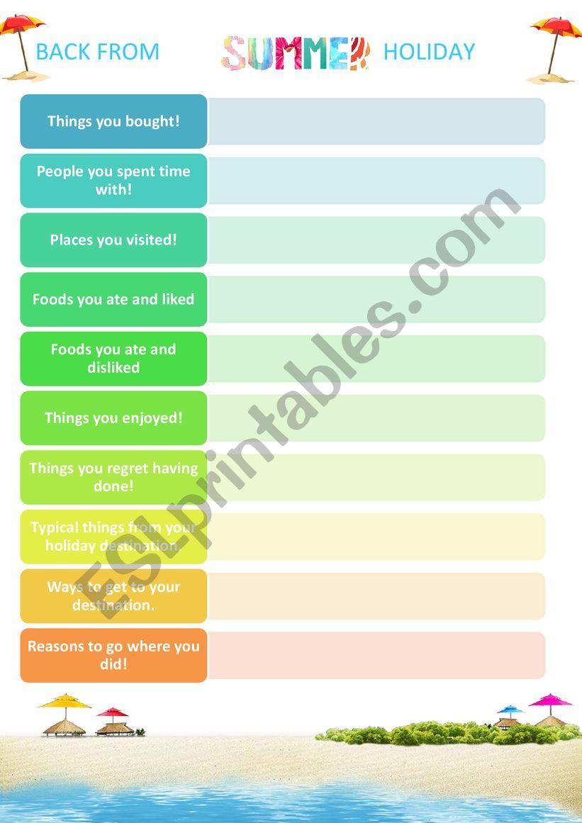 5minute - Summer Holiday worksheet