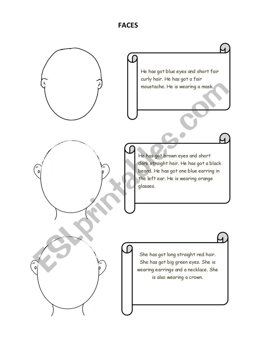 Faces description to draw worksheet