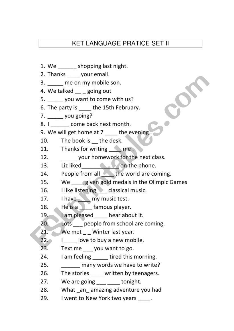 ket exam practice test worksheet