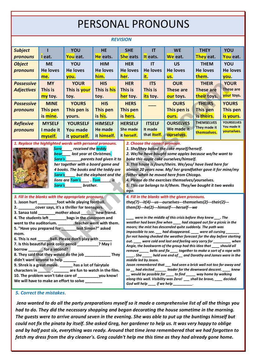 PERSONAL PRONOUNS REVISION SHEET