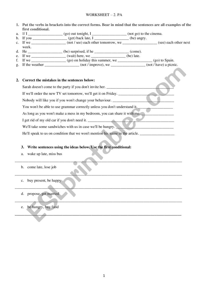 First conditional - worksheet worksheet