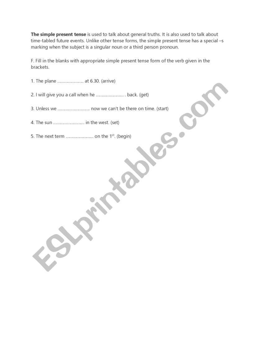 Simple Present General truths worksheet