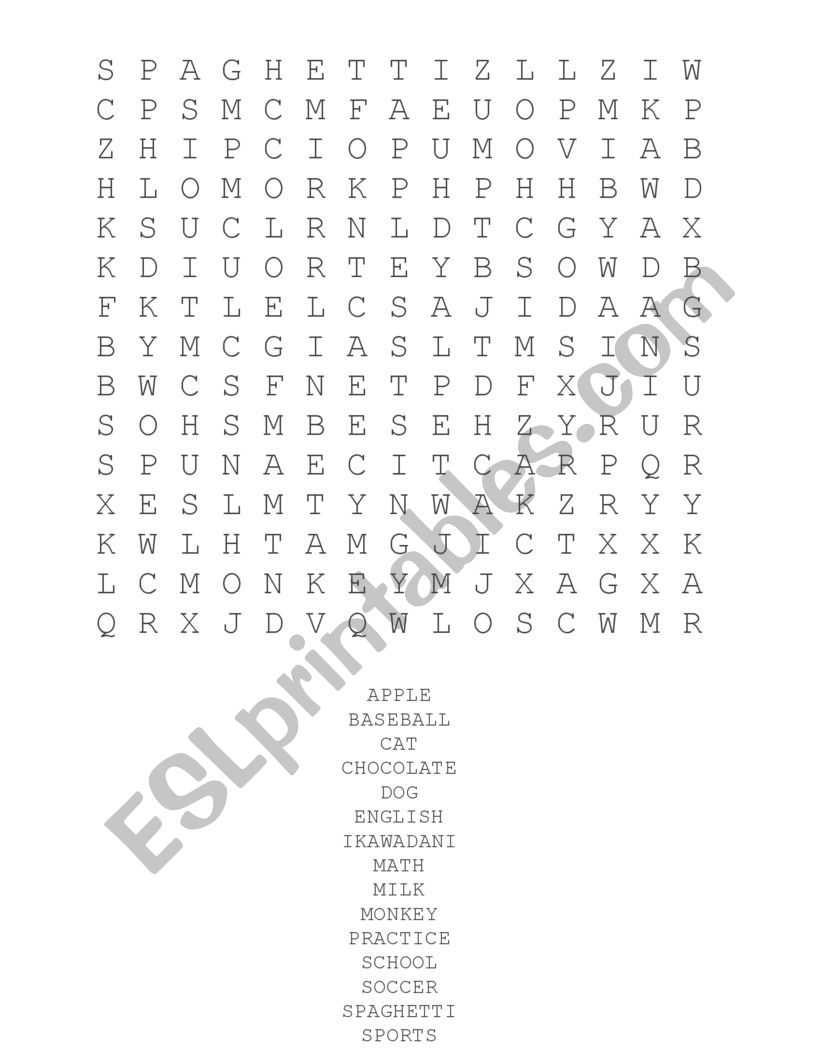 Easy word search worksheet