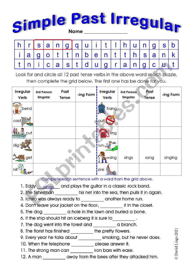 Simple Past Irregular 1 with Keys