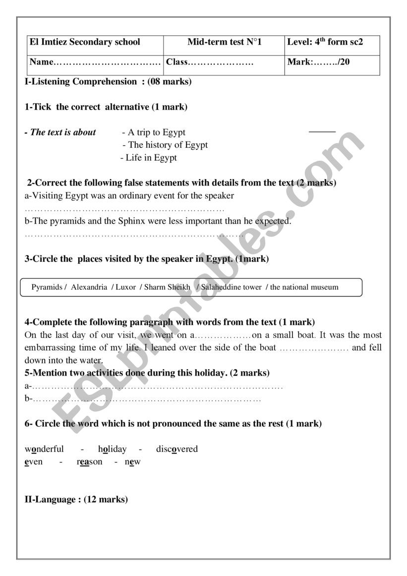 MID TERM TEST 1 worksheet