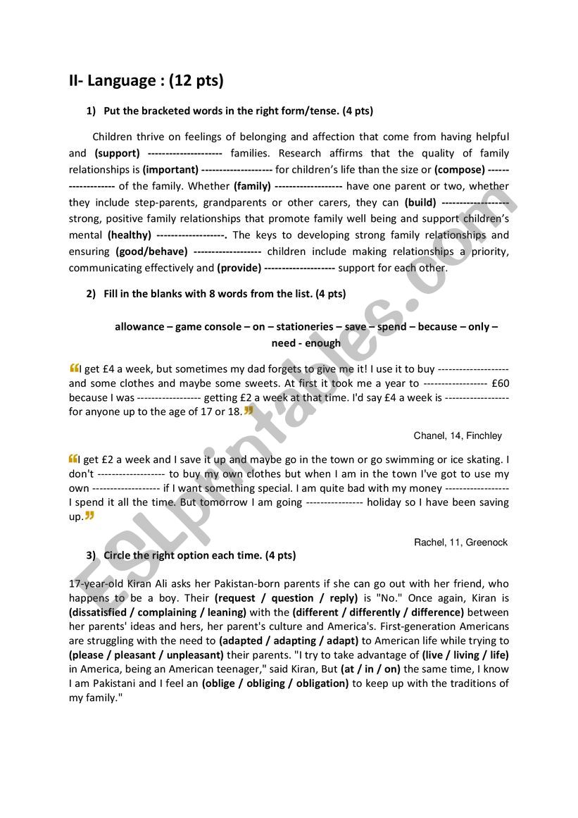 Mid-Term Test 2 (9th form) worksheet