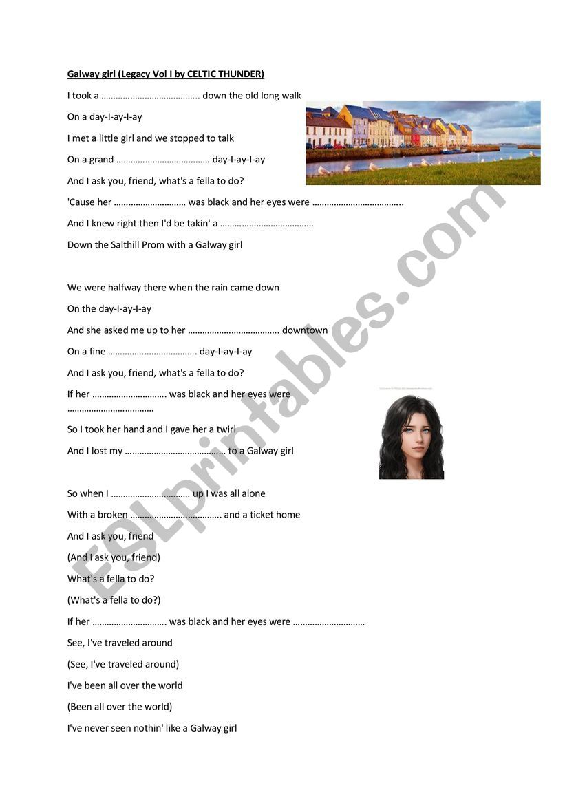 Galway girl gaps exercise worksheet