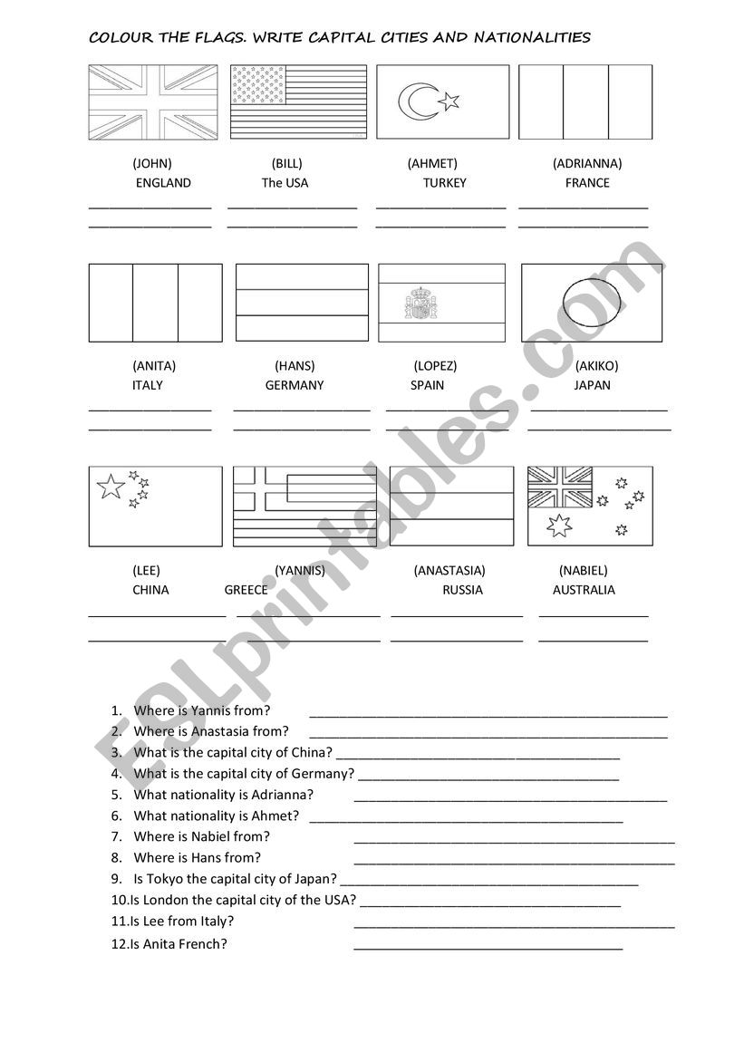 Flags, Countries and capital cities