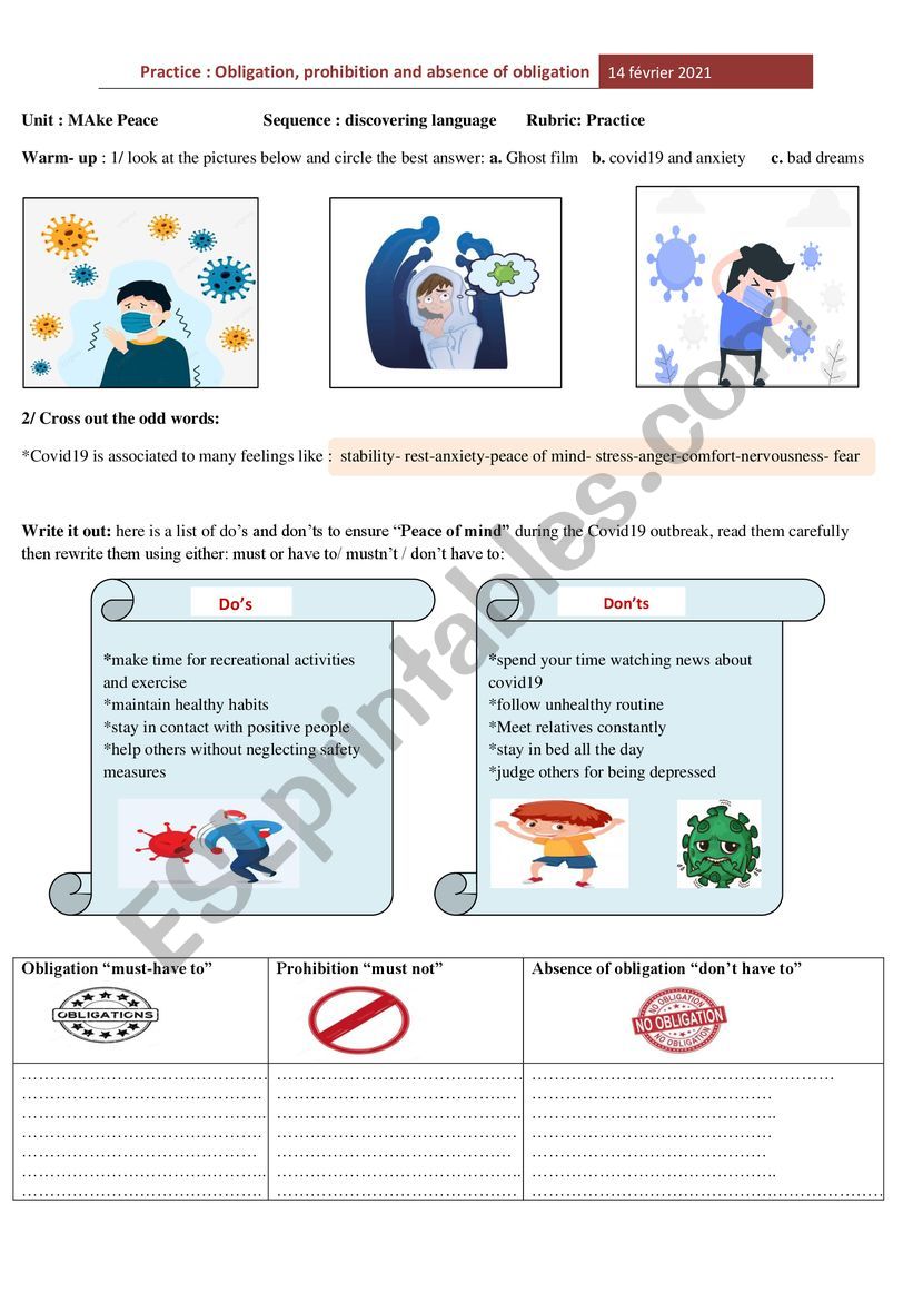 peace of mind during the covid-19(obligation, prohibition and the absence of obligation)