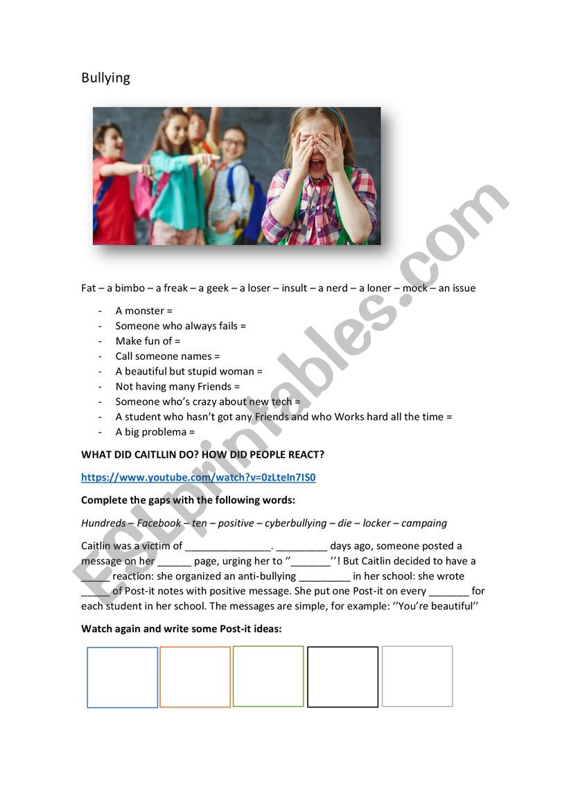 Bullying worksheet