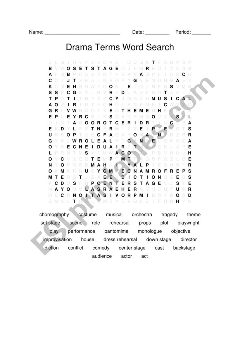 Theatre word search worksheet