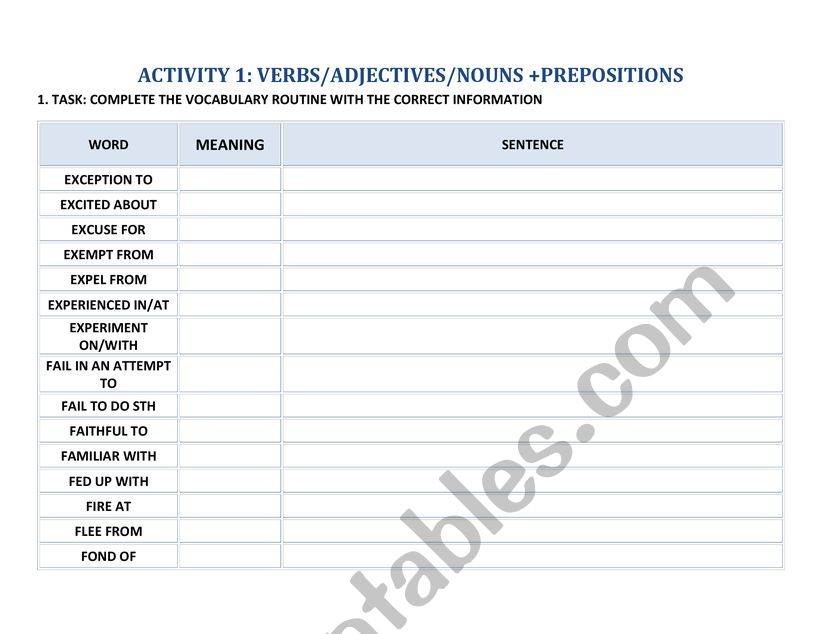 VERBS worksheet