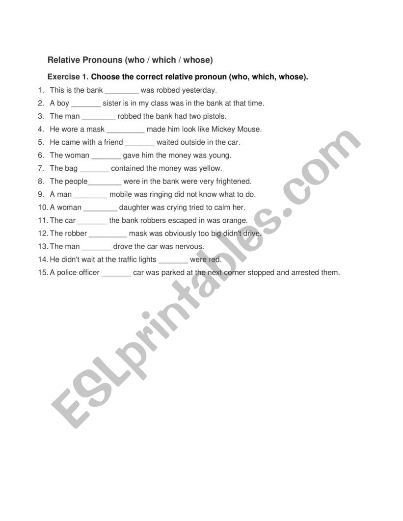 Relative clauses - exercises worksheet
