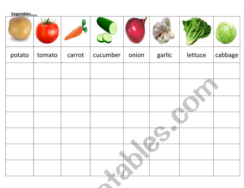 vegetables worksheet writing practise